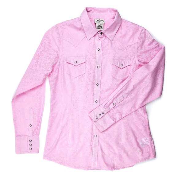 Ariat Women’s Light Weight Solid Pink Scrolled Blouse - Picture 1 of 5
